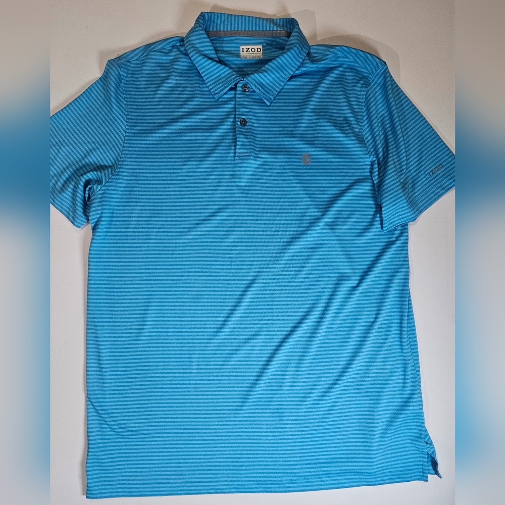 Izod Golf Polo Mens XL Blue‎ Striped Outdoor Activewear Preppy Pickleball Shirt